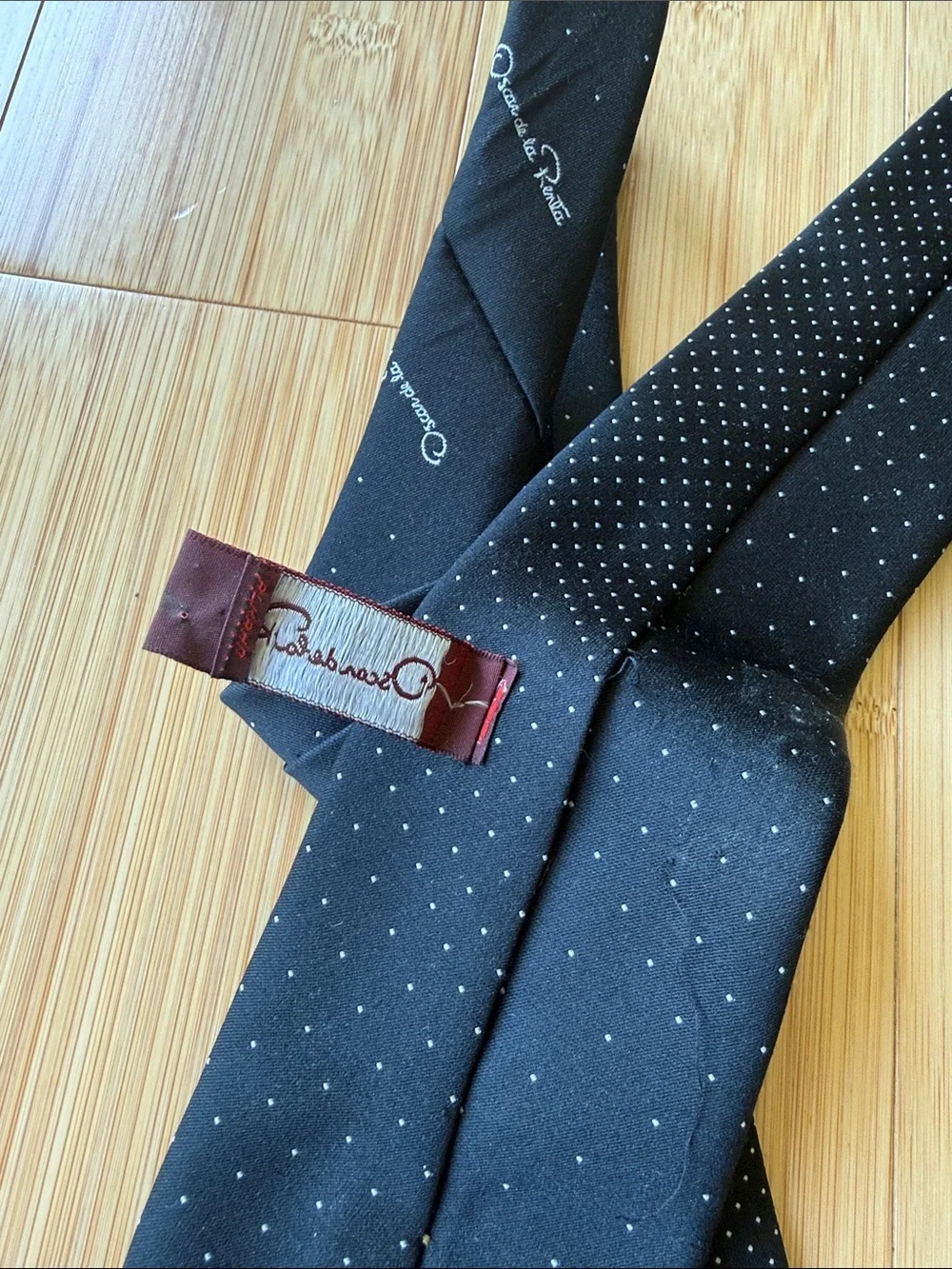 Oscar de la Renta black with white dots tie
